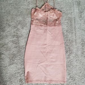Charlotte Russe Pink Bodycon Dress with Lace Detail, size L